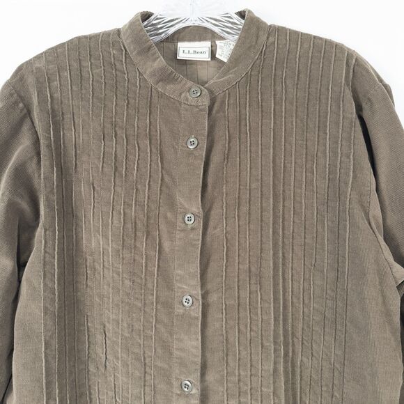 Vintage LL Bean Corduroy Maxi Shirt Dress 14 Brown Pintuck Modest Cottagecore - Picture 6 of 16